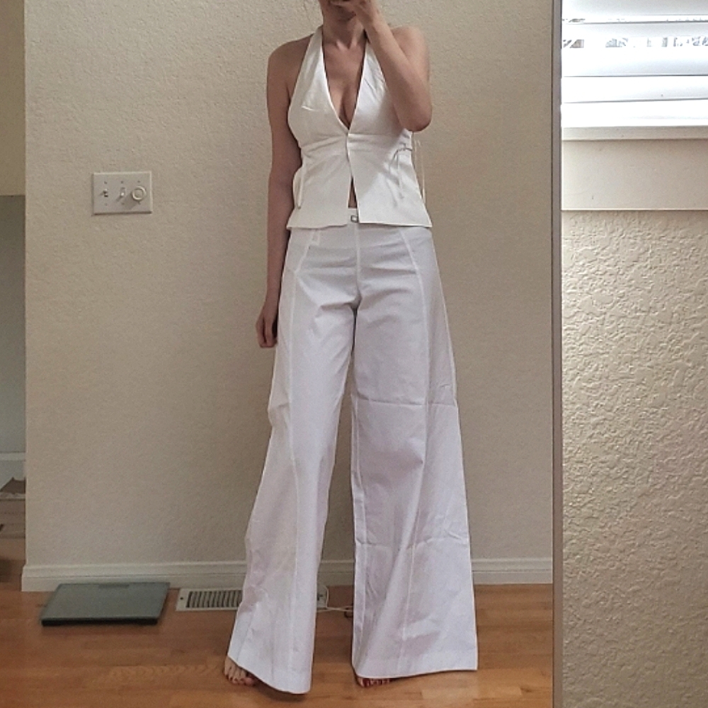 Zara 2 Pc * Matching Set Palazzo Wide Pants & Top White  NWT